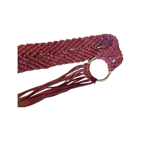 Genuine Leather Suede Boho Belt Raspberry Pink with Silver Rings Women’s Size M. main image 10